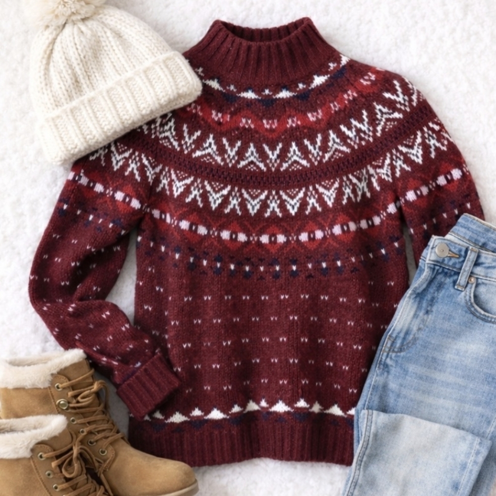 American Eagle Fair Isle Sweater Small Cozy Cabin Scandi Nordic Winter Grandpa S